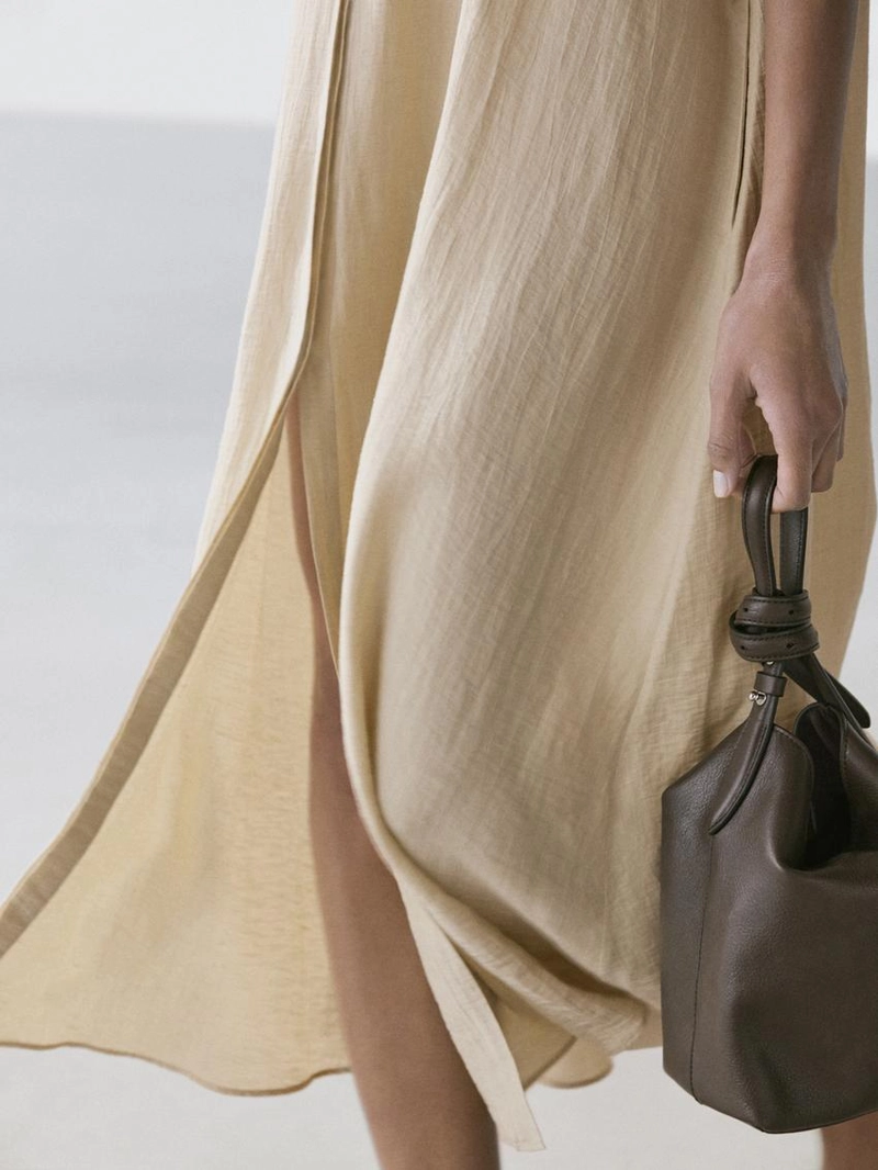 Платье миди с воротником поло из льняно-бавовняной ткани