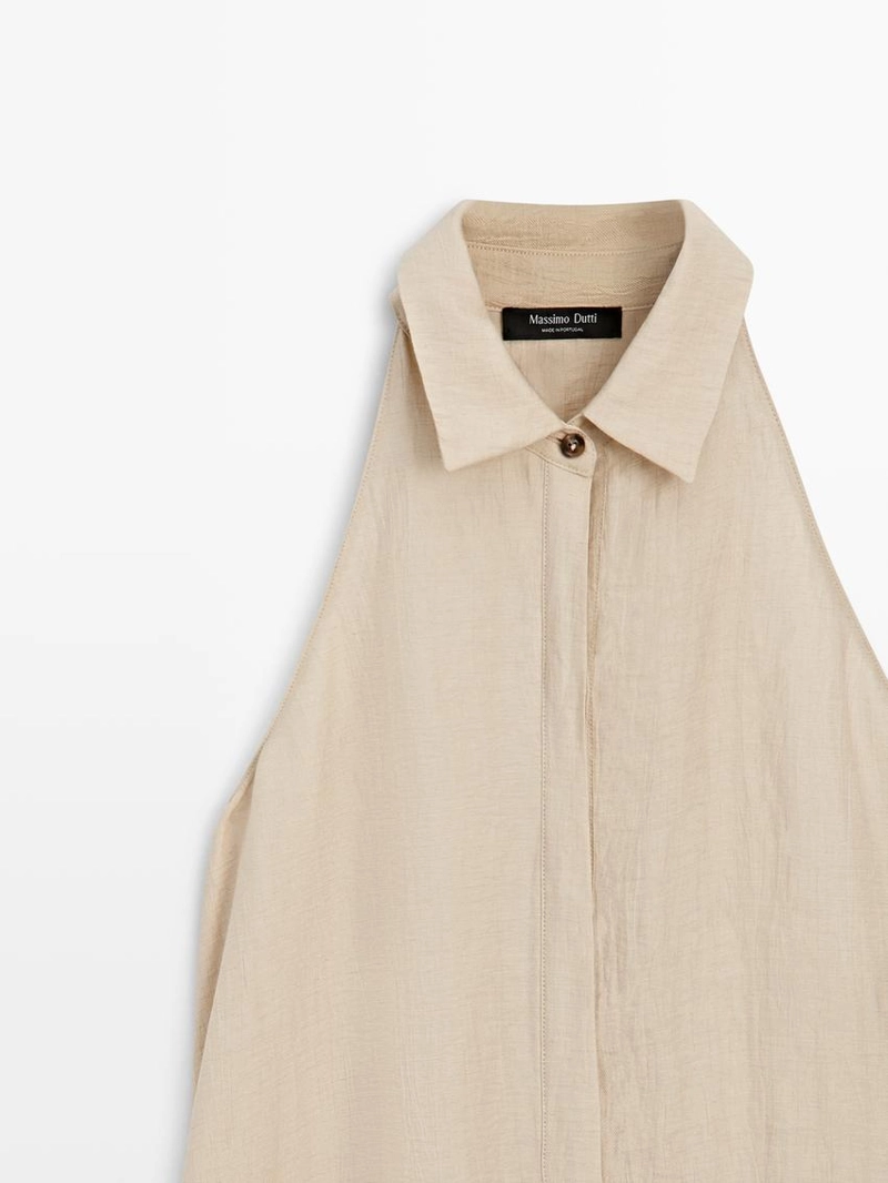 Платье миди с воротником поло из льняно-бавовняной ткани