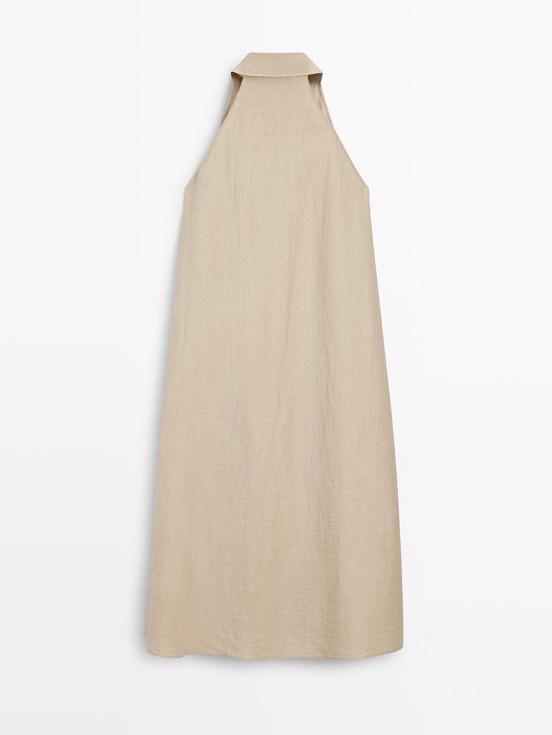 Платье миди с воротником поло из льняно-бавовняной ткани