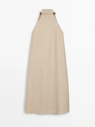 Платье миди с воротником поло из льняно-бавовняной ткани- Заказать в России