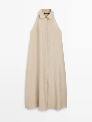 Платье миди с воротником поло из льняно-бавовняной ткани- Заказать в России