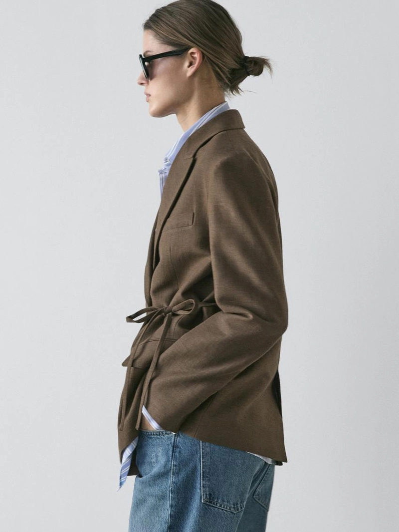 Пиджак из смесовой хлопковой ткани с завязкой