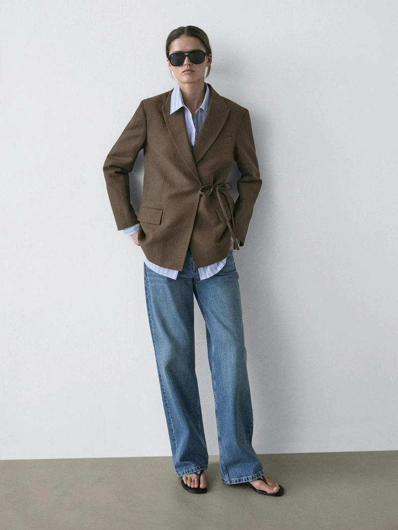 Пиджак из смесовой хлопковой ткани с завязкой