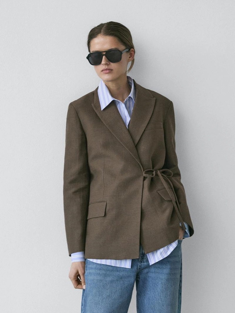 Пиджак из смесовой хлопковой ткани с завязкой
