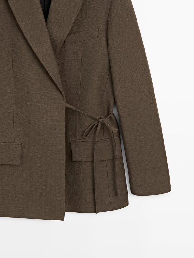 Пиджак из смесовой хлопковой ткани с завязкой