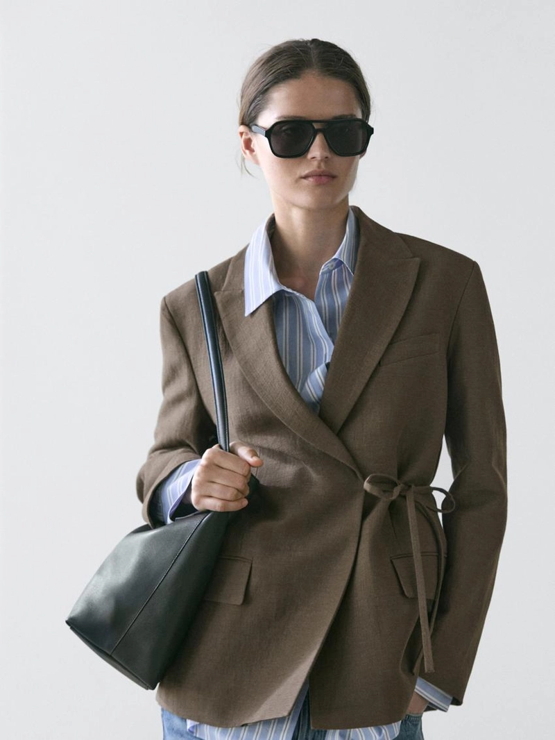 Пиджак из смесовой хлопковой ткани с завязкой