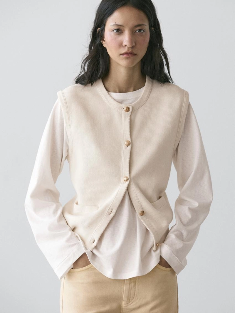 Жилет из хлопкового трикотажа с деталями карманов