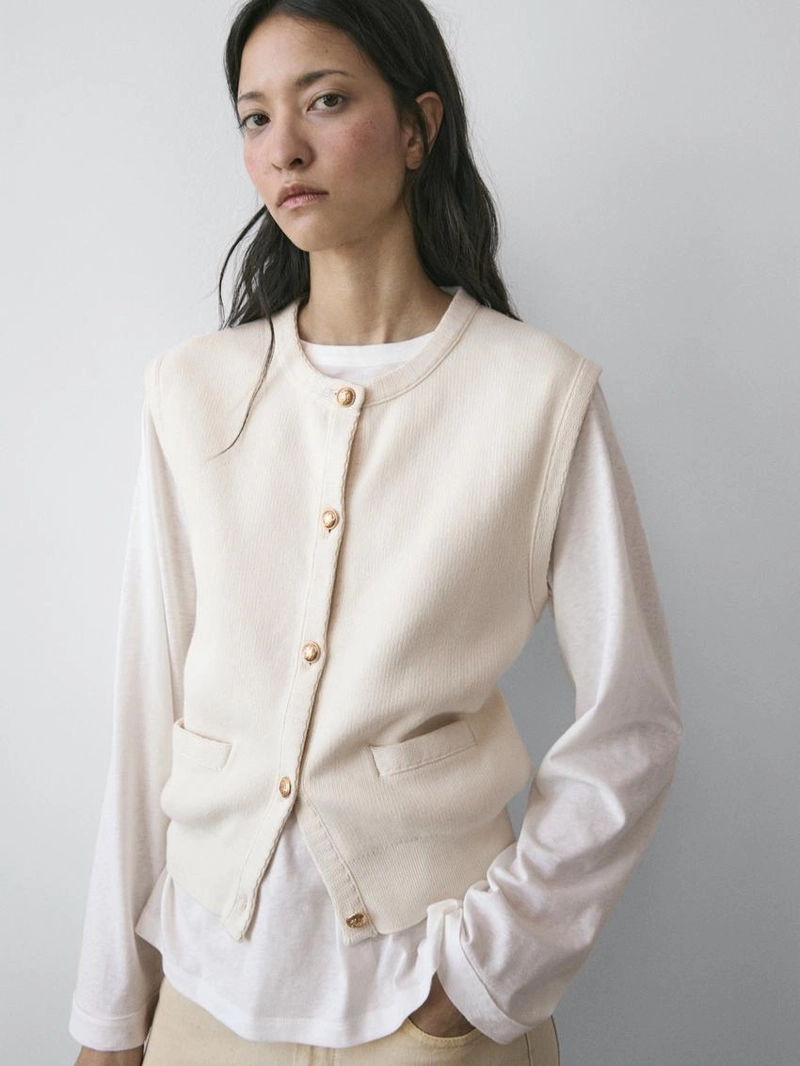 Жилет из хлопкового трикотажа с деталями карманов