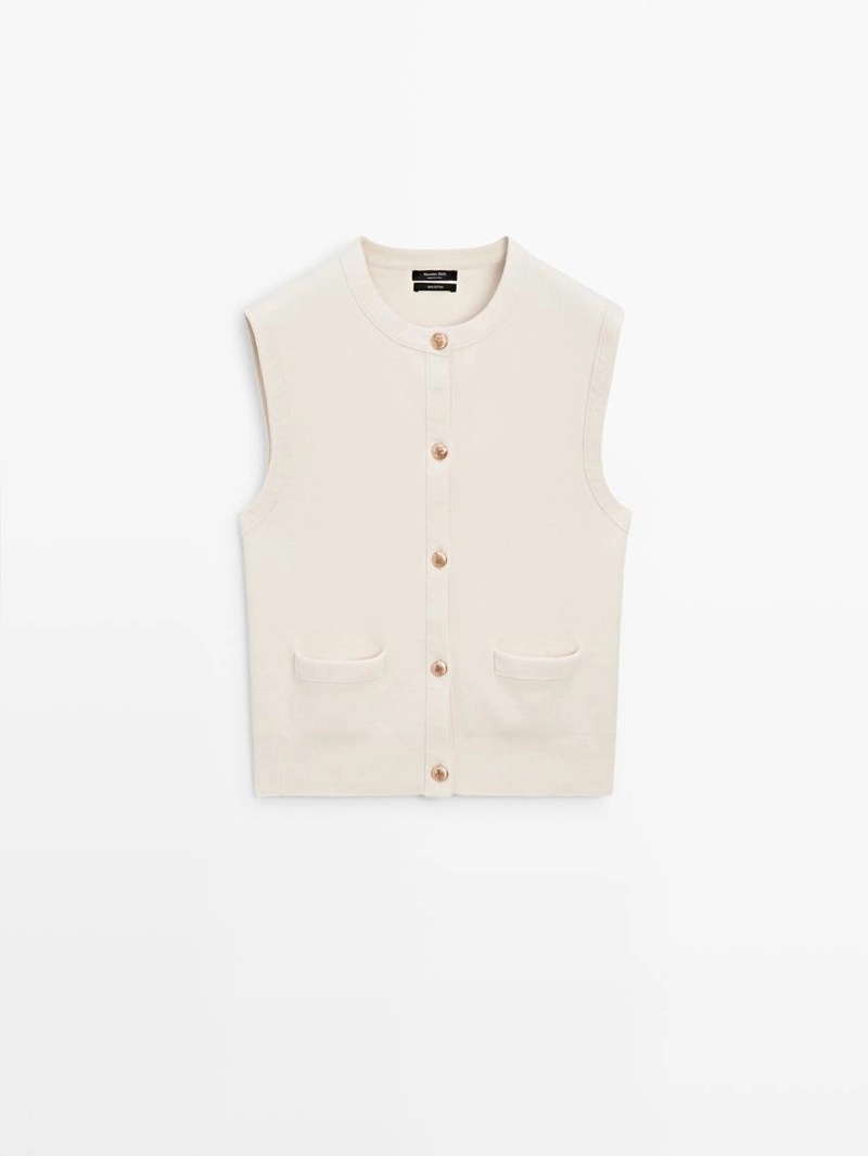Жилет из хлопкового трикотажа с деталями карманов