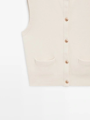 Жилет из хлопкового трикотажа с деталями карманов- Заказать в России