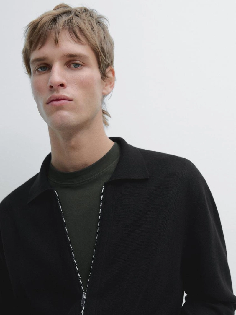 Кардиган из хлопка и шерсти с застежкой на молнии и карманами