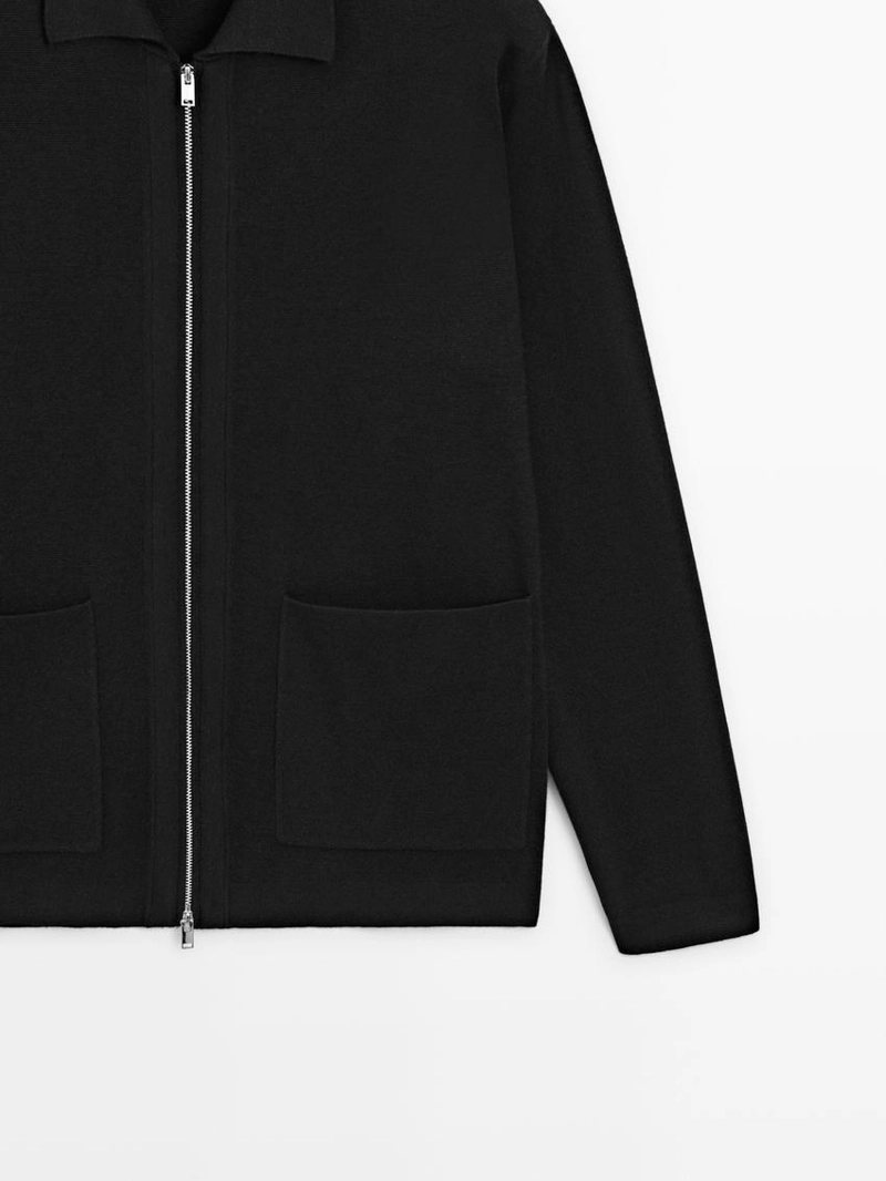 Кардиган из хлопка и шерсти с застежкой на молнии и карманами