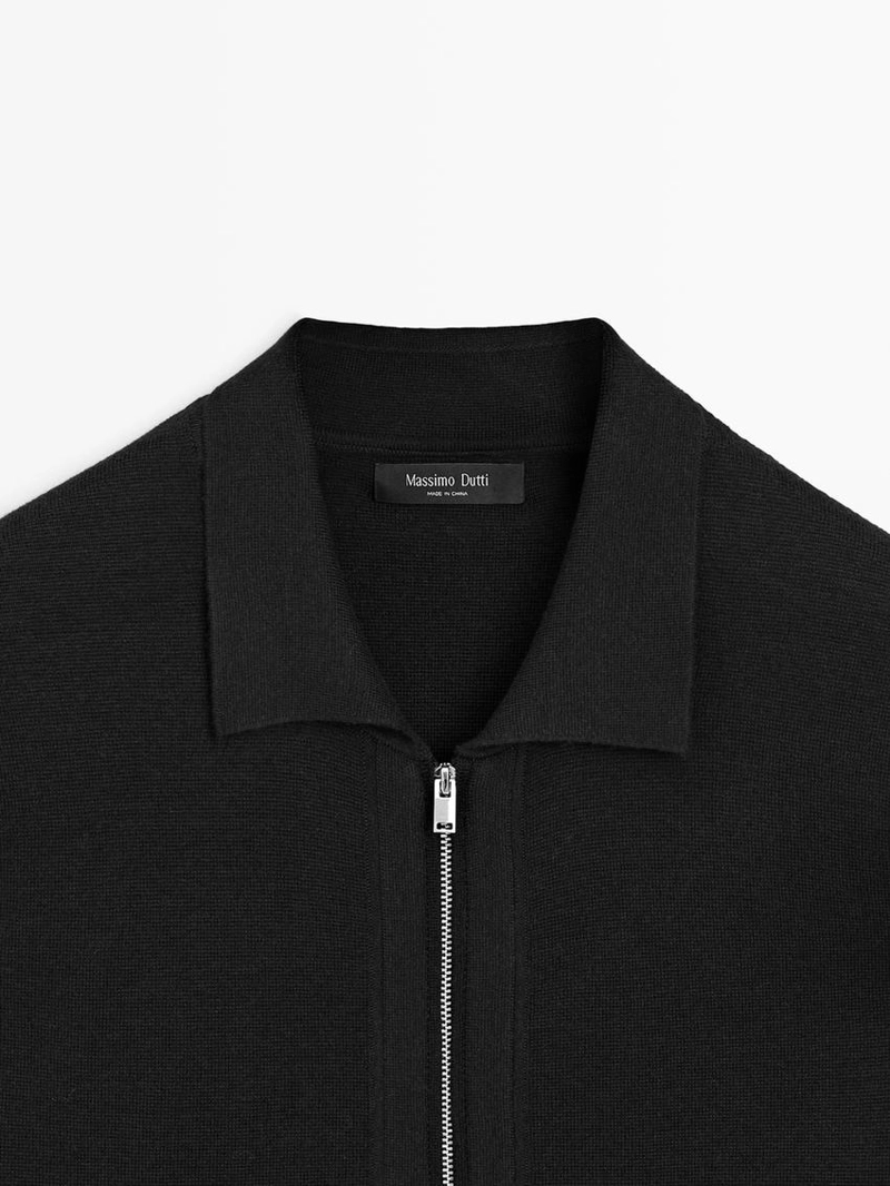 Кардиган из хлопка и шерсти с застежкой на молнии и карманами