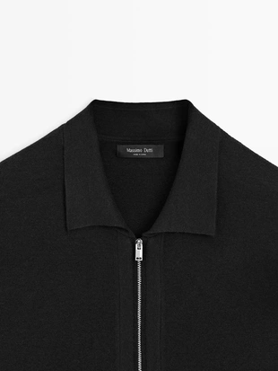 BLACK | 1150/205/800 - Massimo Dutti Кардиган из хлопка и шерсти с застежкой на молнии и карманами