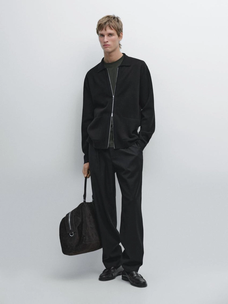 Кардиган из хлопка и шерсти с застежкой на молнии и карманами