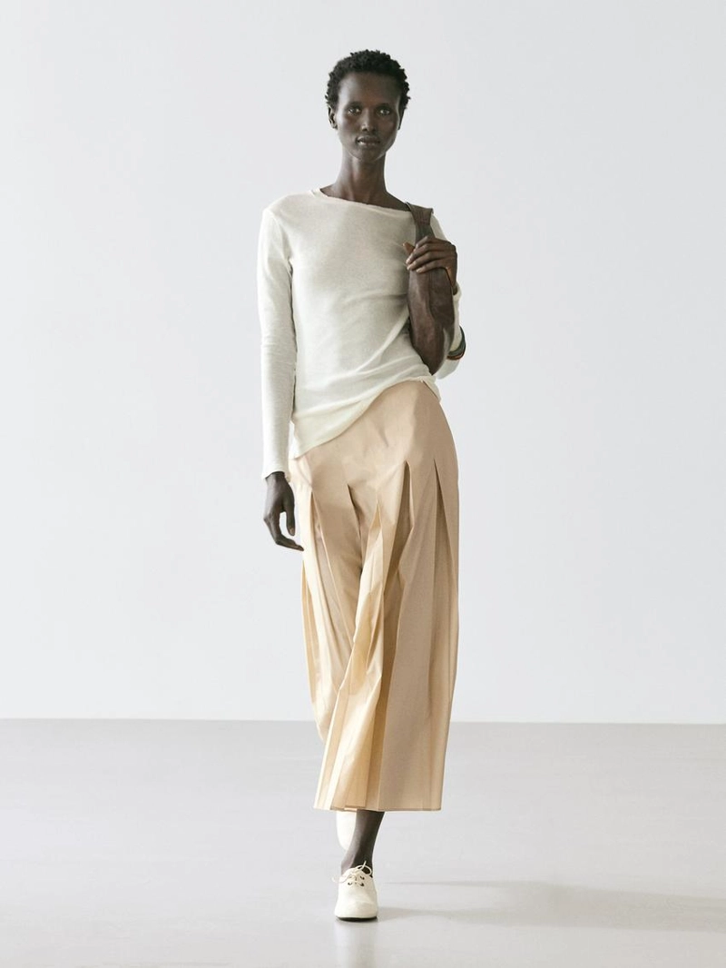 Хлопковая юбка-миди с отделкой в виде бокового складывания