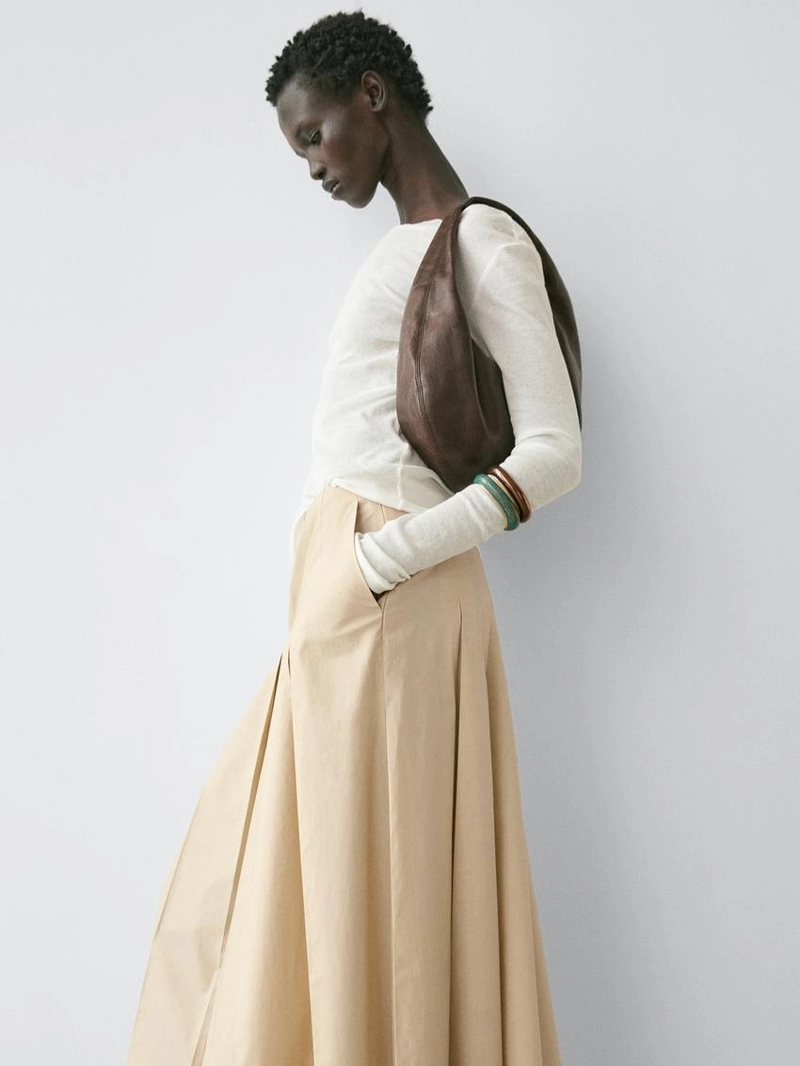 Хлопковая юбка-миди с отделкой в виде бокового складывания