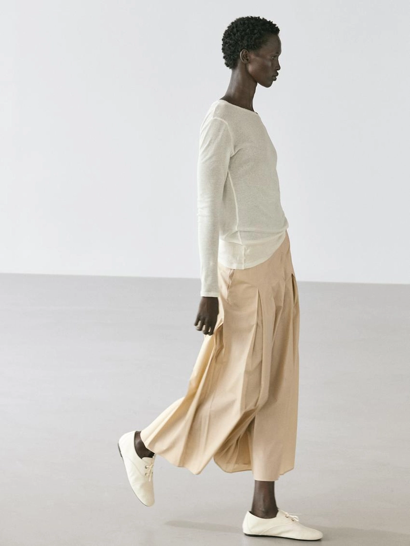 Хлопковая юбка-миди с отделкой в виде бокового складывания