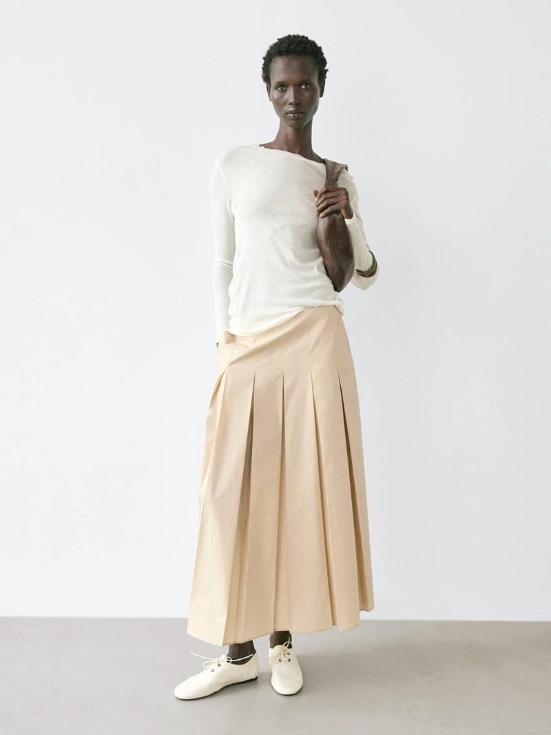 Хлопковая юбка-миди с отделкой в виде бокового складывания