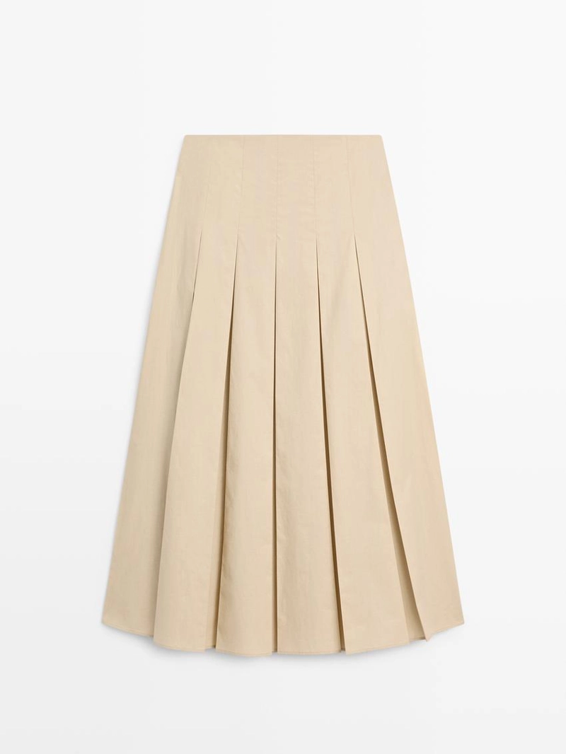 Хлопковая юбка-миди с отделкой в виде бокового складывания