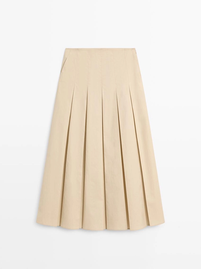 Хлопковая юбка-миди с отделкой в виде бокового складывания