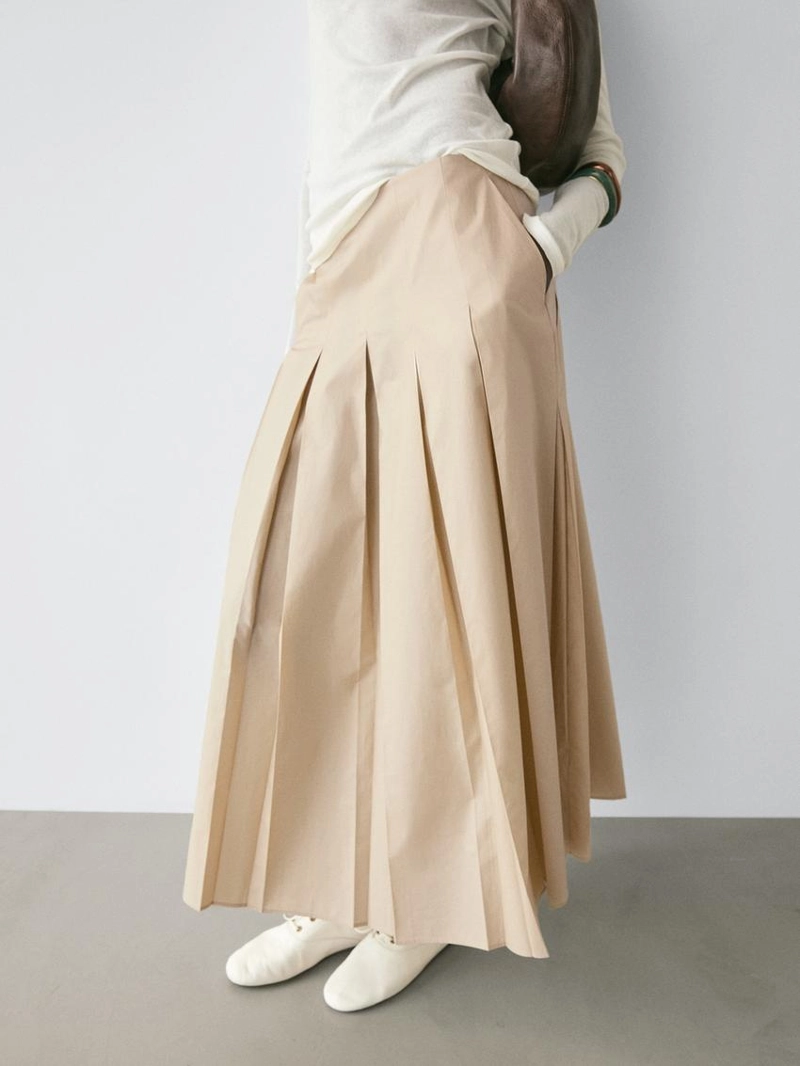 Хлопковая юбка-миди с отделкой в виде бокового складывания