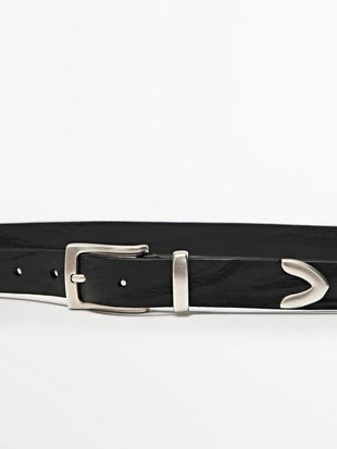 Кожанный ремень с деталями на наконечнике- Заказать в России