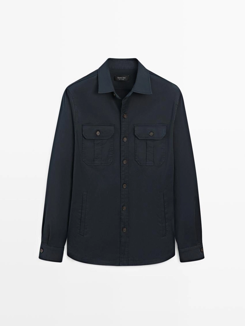 Рубашка-овершерт из смесового хлопка с карманами