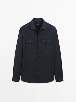 Купить Massimo Dutti Рубашка-овершерт из смесового хлопка с карманами