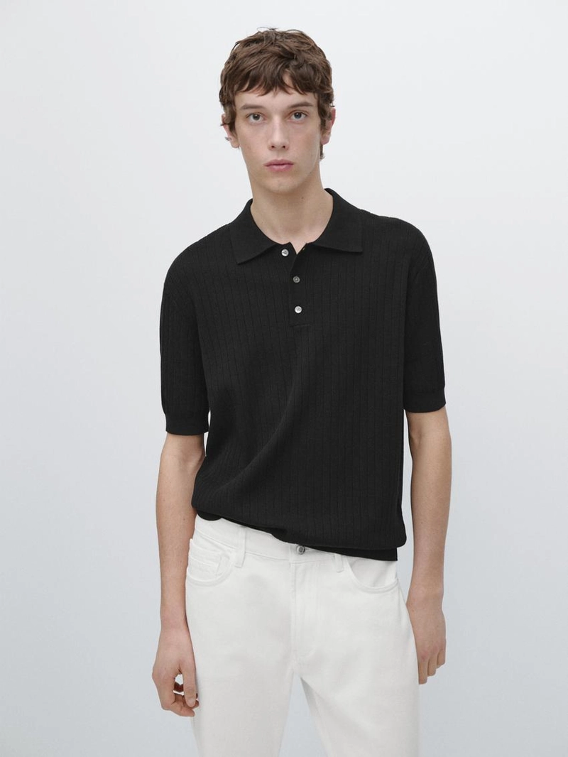 Поло свитер из хлопкового вязаного полотна