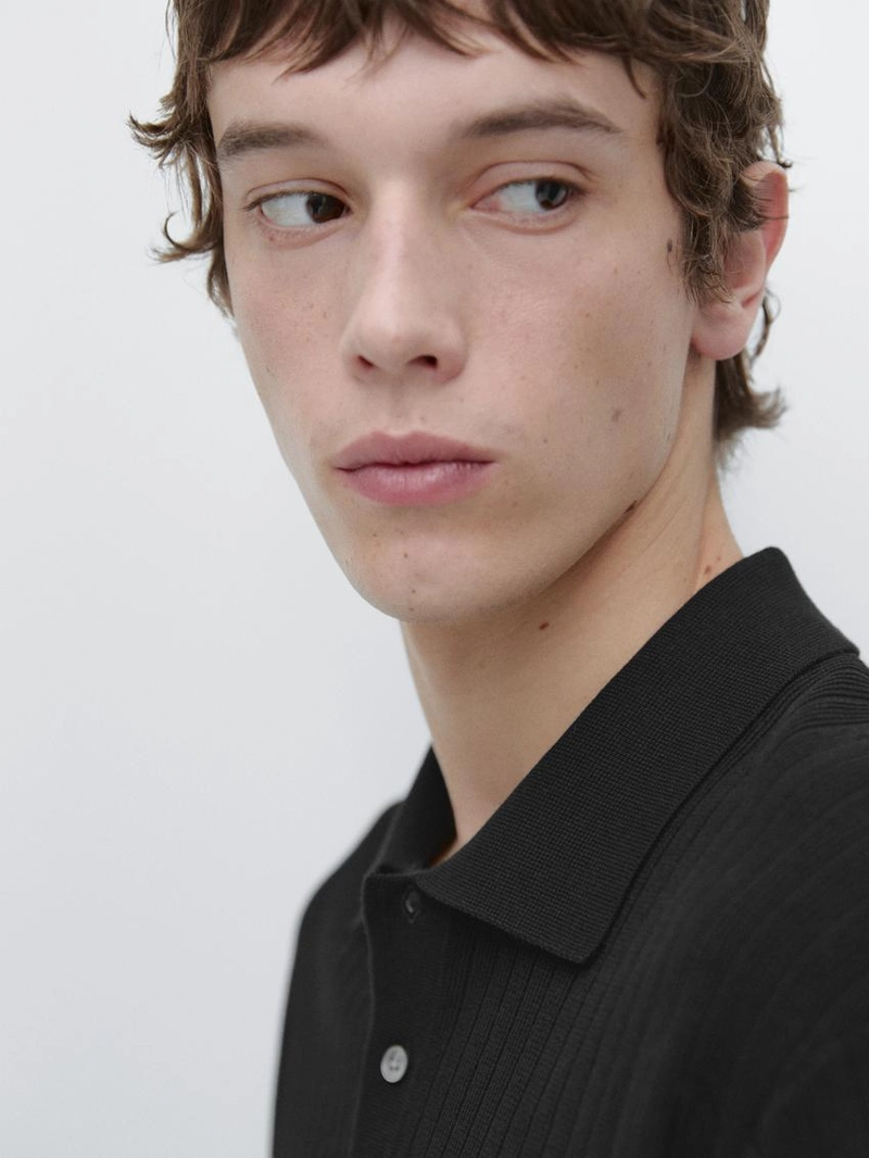 Поло свитер из хлопкового вязаного полотна