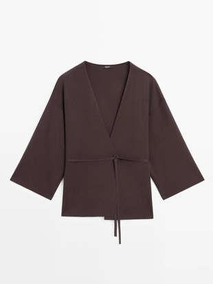 Платье-халат из мягкого трикотажа с поясом- Заказать в России