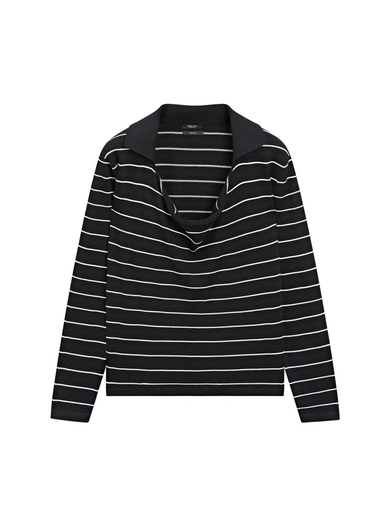 Полосатый вязаный свитер поло из хлопка