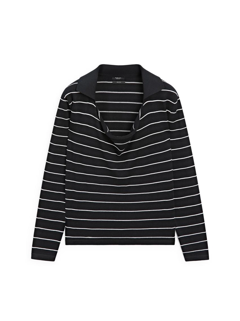 Полосатый вязаный свитер поло из хлопка