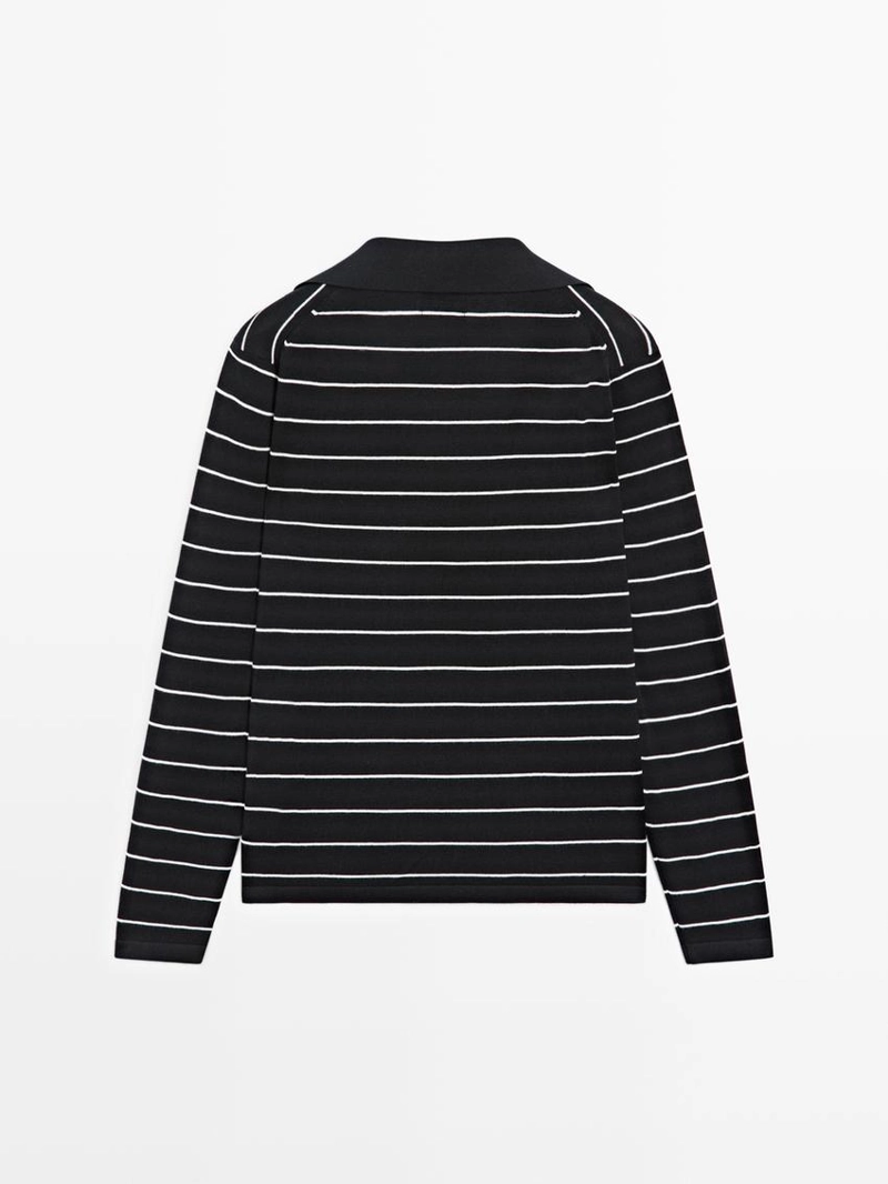 Полосатый вязаный свитер поло из хлопка