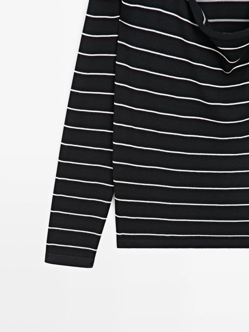 Полосатый вязаный свитер поло из хлопка