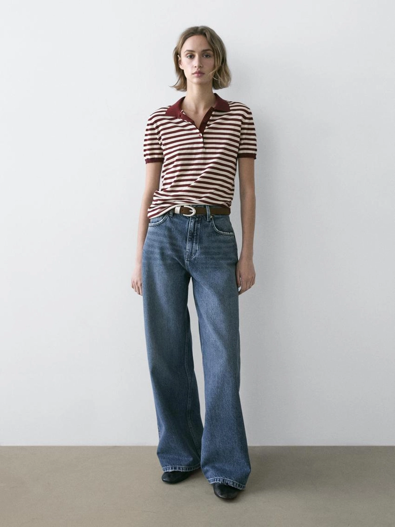 Хлопковая поло-рубашка с полосатыми деталями