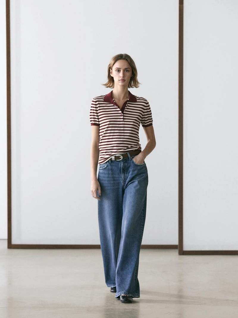 Хлопковая поло-рубашка с полосатыми деталями