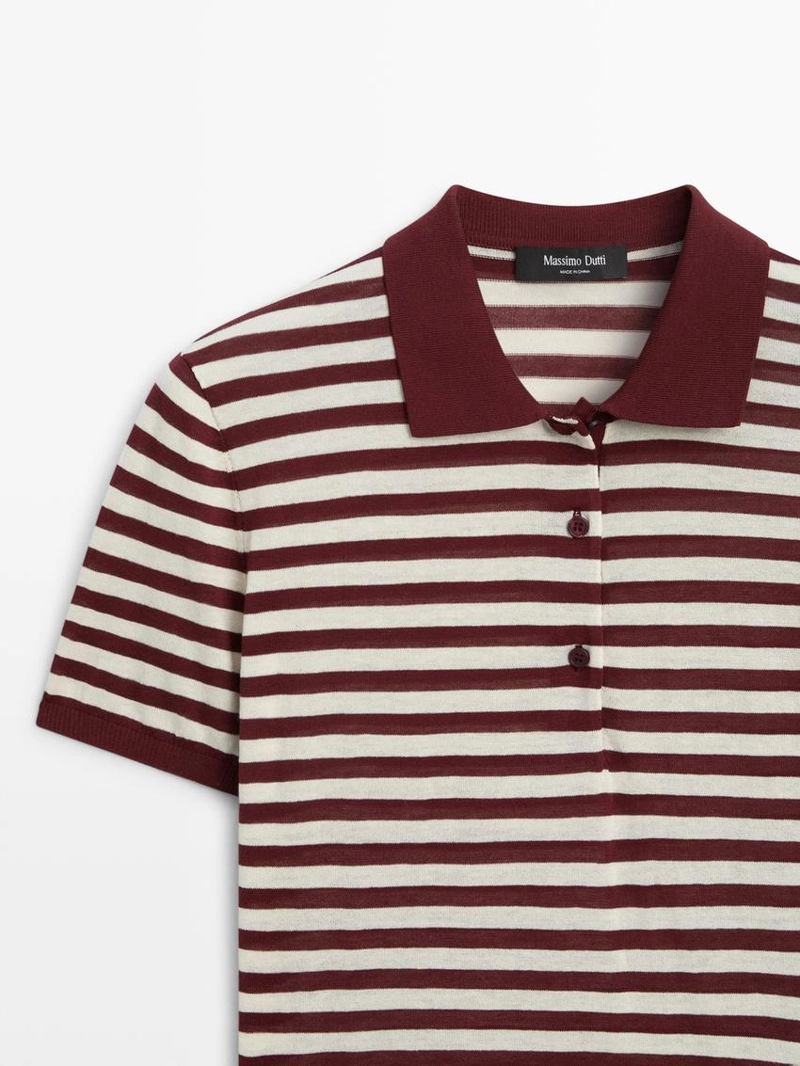 Хлопковая поло-рубашка с полосатыми деталями