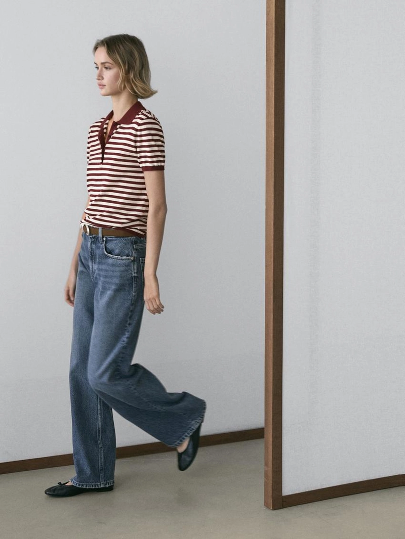 Хлопковая поло-рубашка с полосатыми деталями