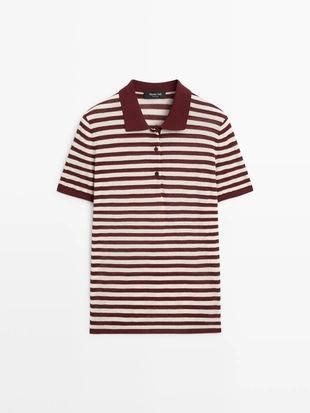 Хлопковая поло-рубашка с полосатыми деталями- Заказать в России