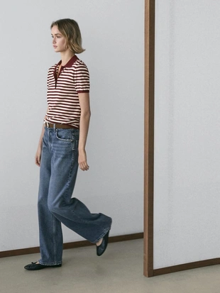 Хлопковая поло-рубашка с полосатыми деталями- Заказать в России