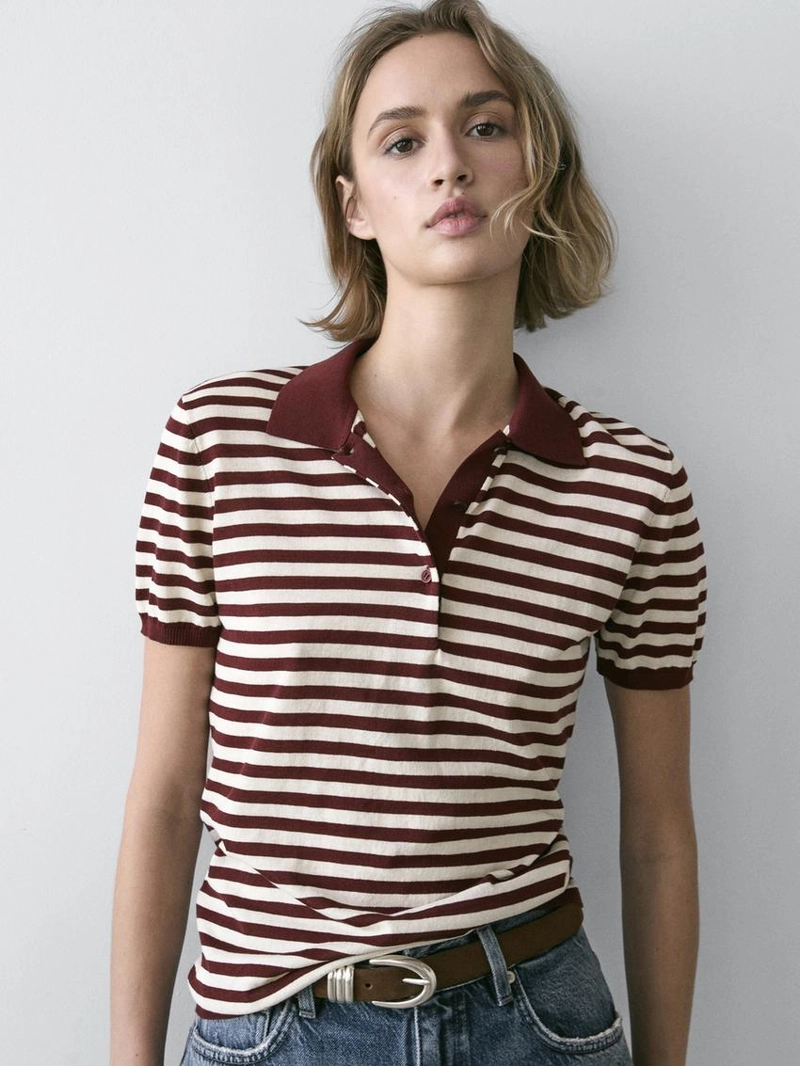 Хлопковая поло-рубашка с полосатыми деталями