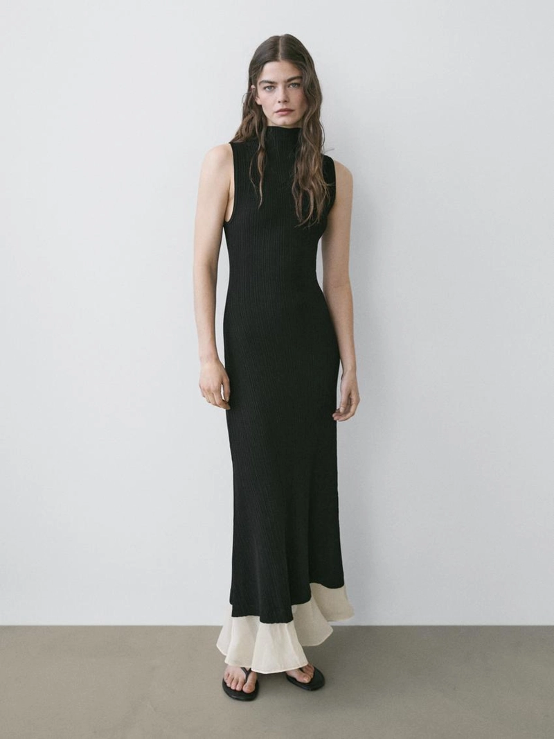 Платье миди с плиссировкой и оборками