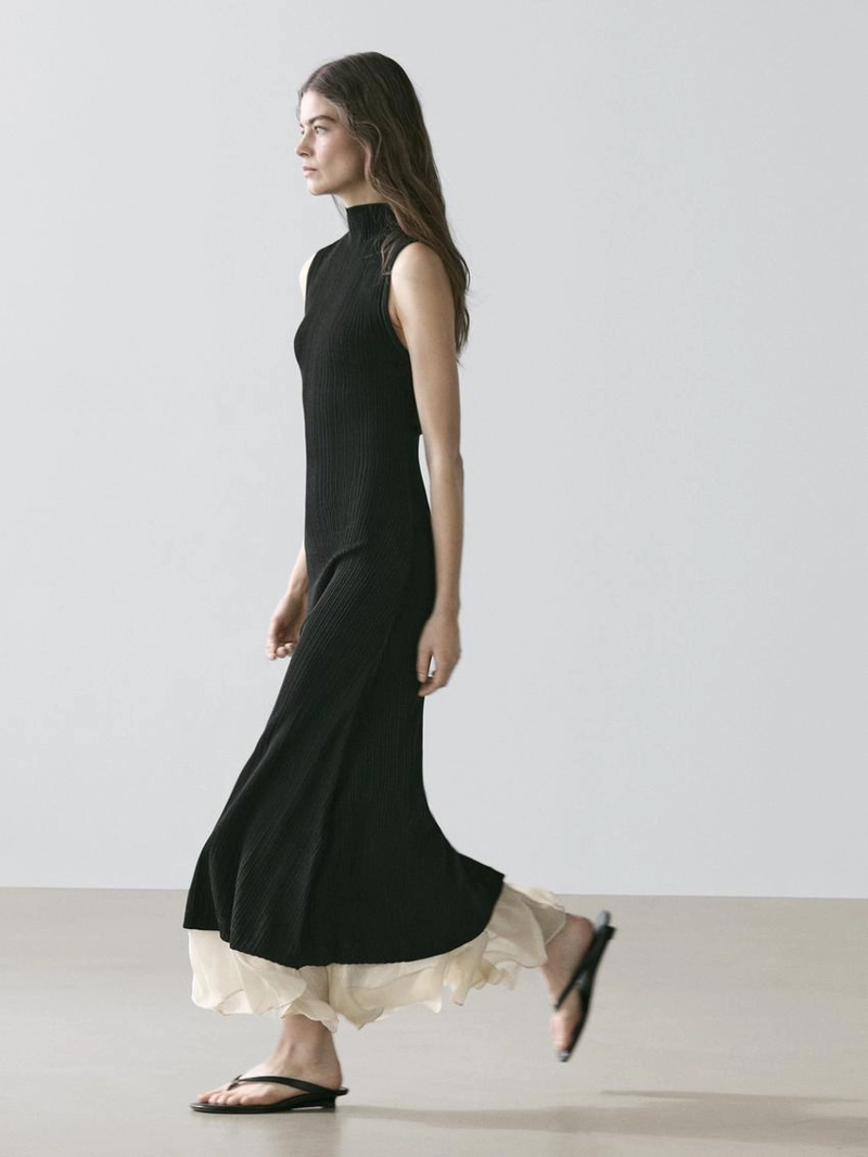 Платье миди с плиссировкой и оборками