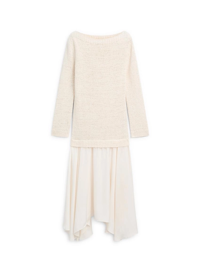 Асимметричное миди-платье с контрастными деталями