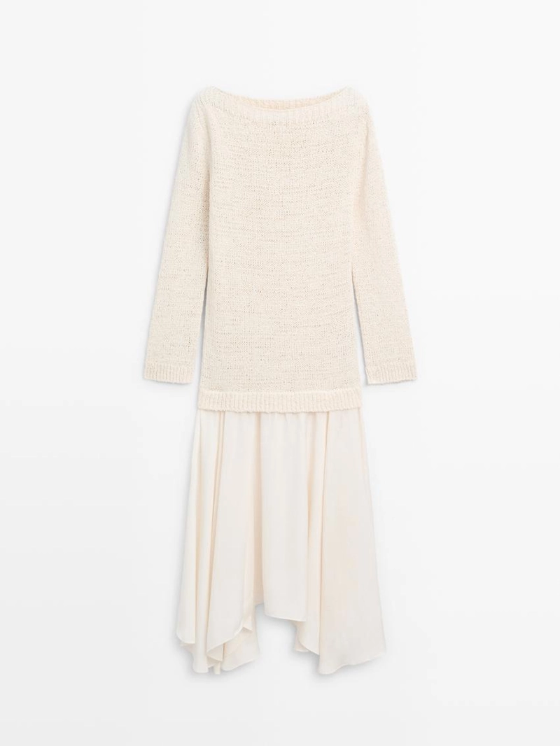 Асимметричное миди-платье с контрастными деталями