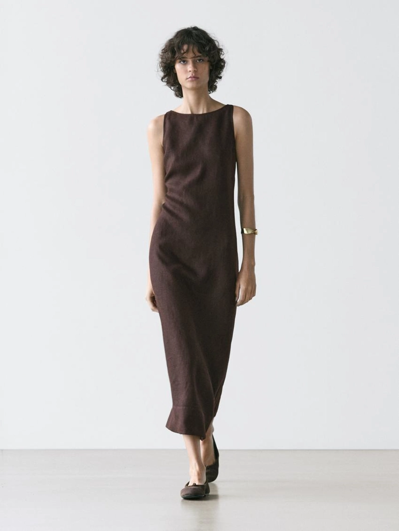 Платье-халтер миди из льна