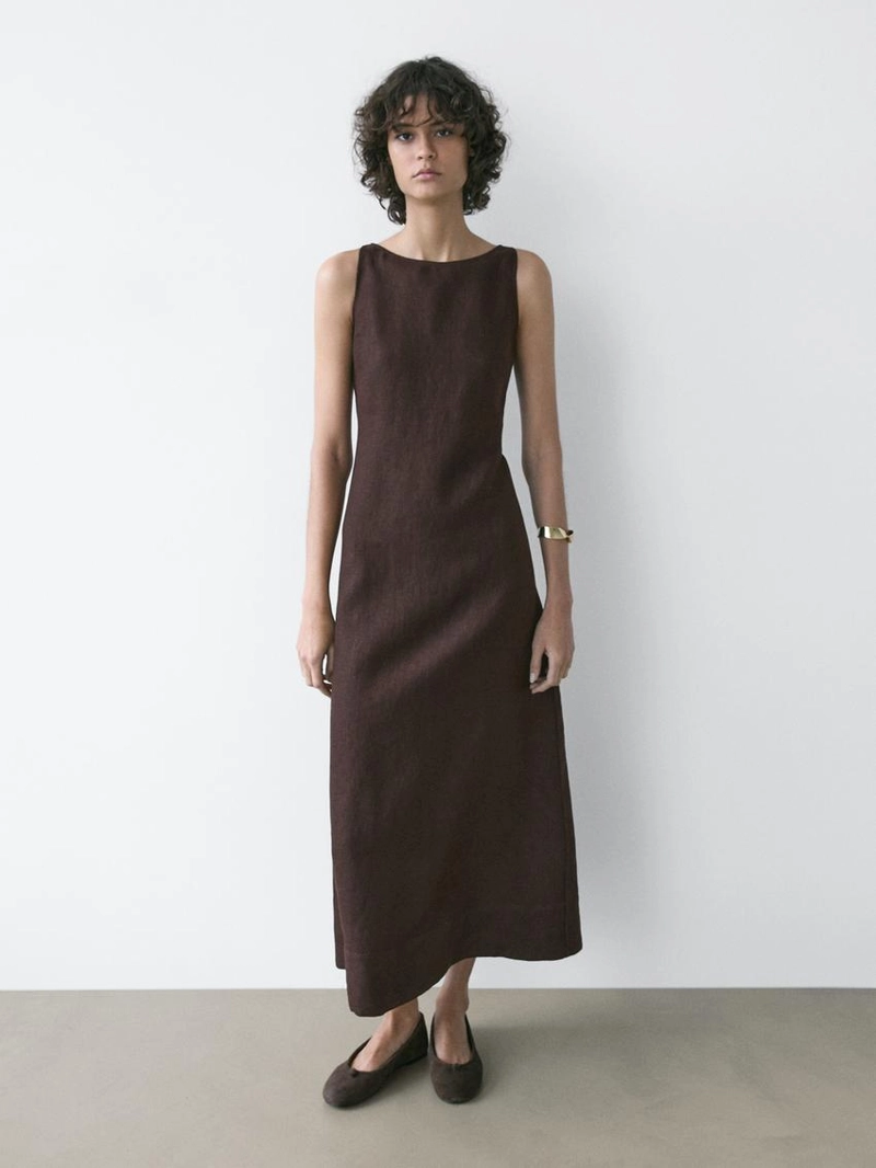 Платье-халтер миди из льна