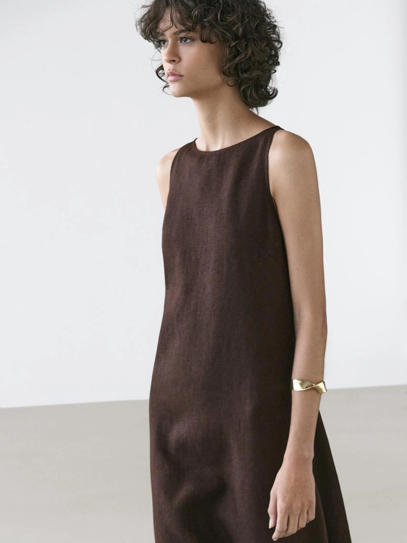 Платье-халтер миди из льна